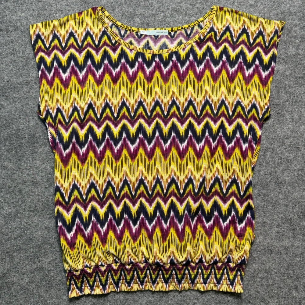 MAURICES Chevron‎ Print Smocked Waist Yellow Purple Geometric Blouse Large